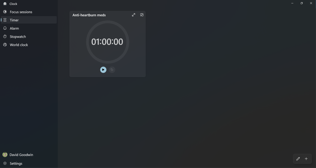 Screenshot from the Clock app on Windows 11